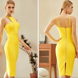 Irana Yellow Midi Bandage Dress